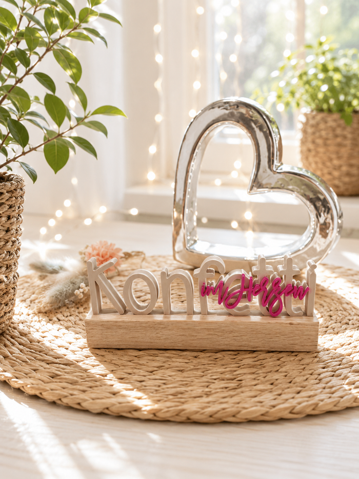 Viva Colonia – närrischer 3D-Schriftzug mit Eichenholz-Sockel von CozyLabs Design