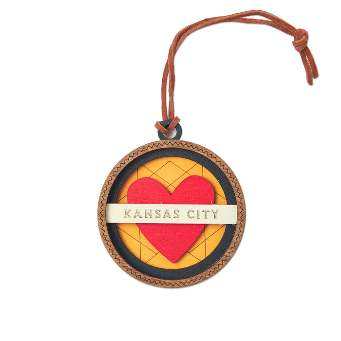 Wee Woodworks Kansas City Heart Round Ornament - Yellow & Red