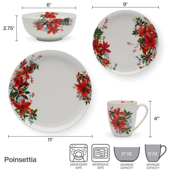 Winter Poinsettia 16 Piece Dinnerware Set, Service for 4