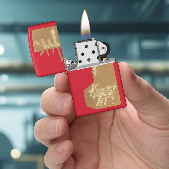 Zippo Lighter: 2027 Year of the Sheep Design - Red Matte 47420