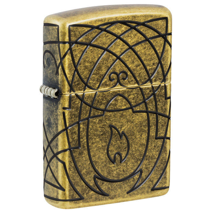 Zippo Lighter: Celtic Flame Design - Antique Brass 47254
