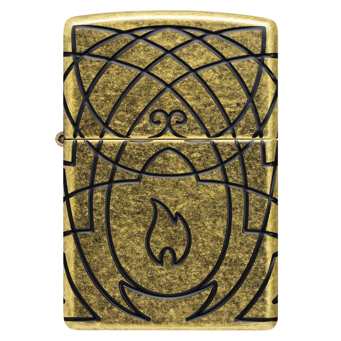 Zippo Lighter: Celtic Flame Design - Antique Brass 47254