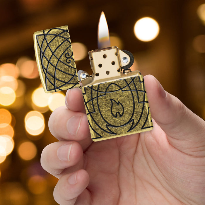Zippo Lighter: Celtic Flame Design - Antique Brass 47254