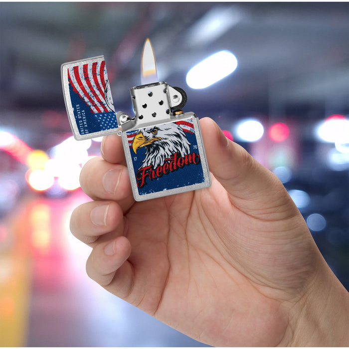 Zippo Lighter: Freedom Eagle Design - Street Chrome 47272