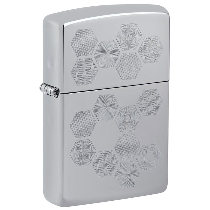 Zippo Lighter: Geometric Honeycomb Design - High Polish Chrome 47457