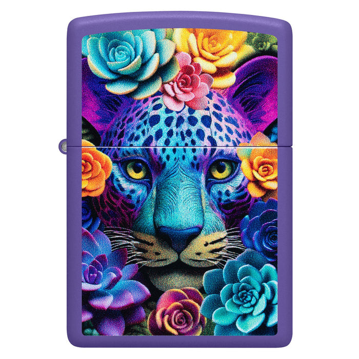 Zippo Lighter: Groovy Leopard Design - Purple Matte 47449