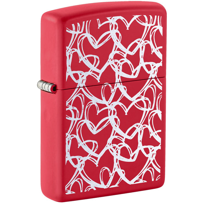 Zippo Lighter: Hearts Design - Red Matte 47499
