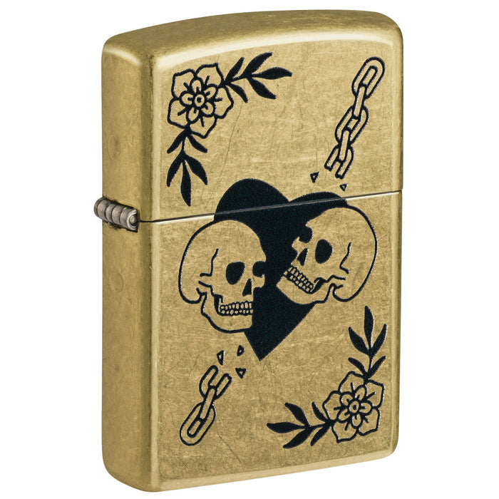 Zippo Lighter: Love Skulls Design - Street Brass 47513