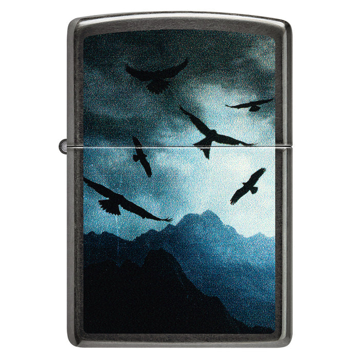 Zippo Lighter: Mountain and Hawks Flying - Gray Dusk 47041