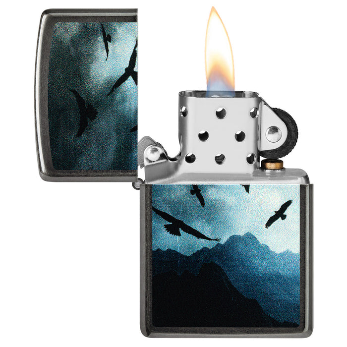Zippo Lighter: Mountain and Hawks Flying - Gray Dusk 47041