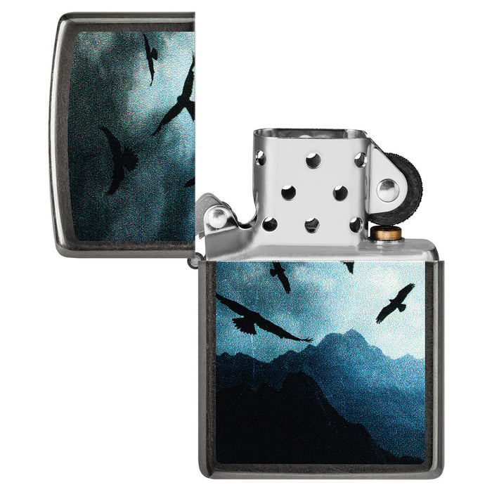 Zippo Lighter: Mountain and Hawks Flying - Gray Dusk 47041