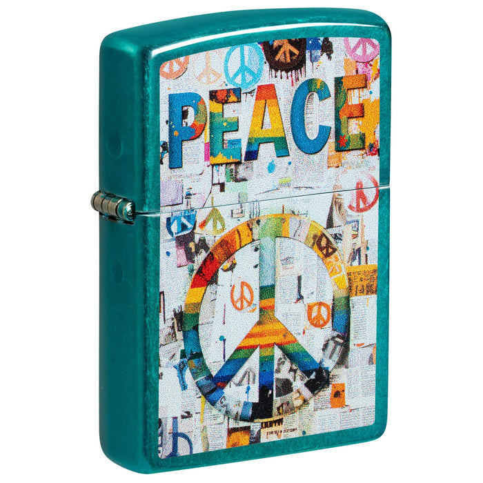 Zippo Lighter: Peace Collage Design - Candy Teal 47264