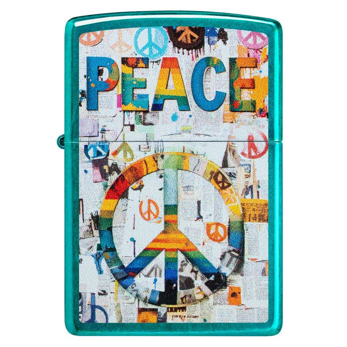 Zippo Lighter: Peace Collage Design - Candy Teal 47264