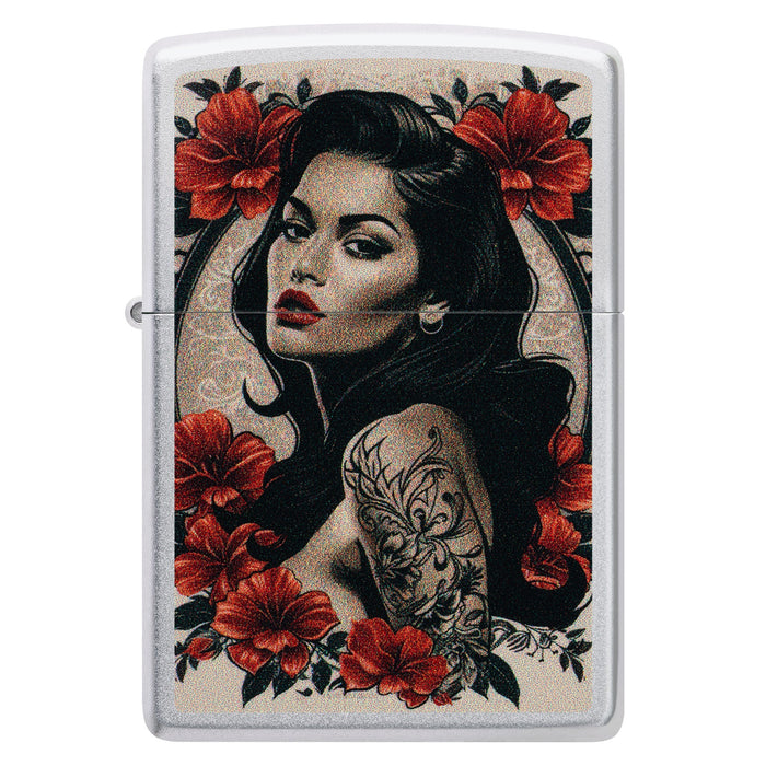 Zippo Lighter: Pinup Tattoo Design - Satin Chrome 47265
