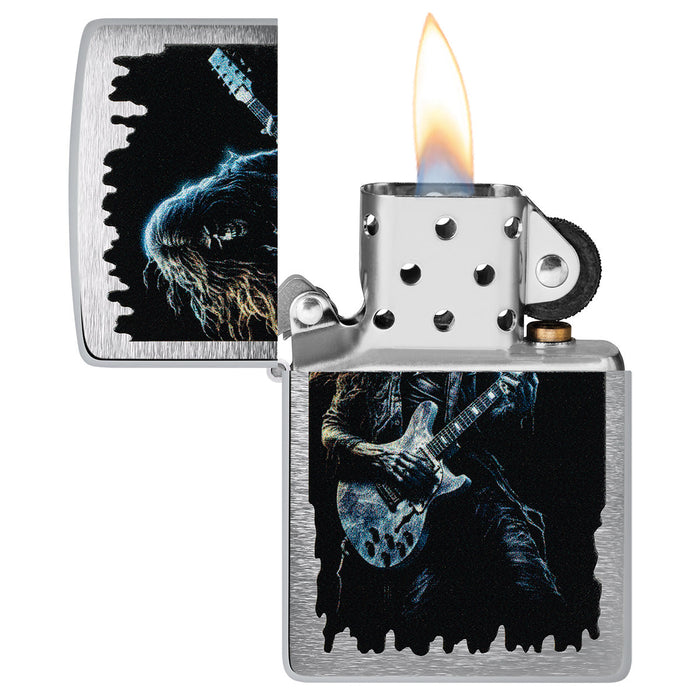 Zippo Lighter: Skeleton Rock Star - Brushed Chrome 47065