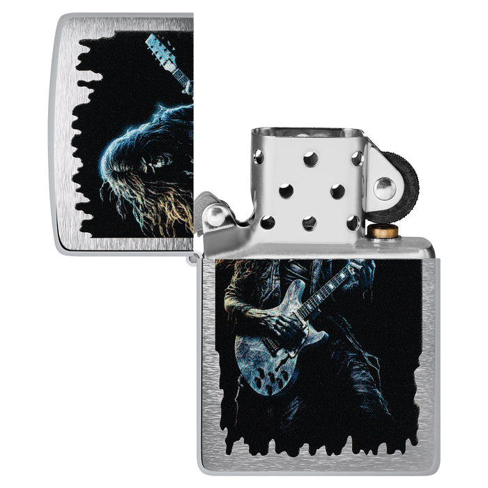Zippo Lighter: Skeleton Rock Star - Brushed Chrome 47065