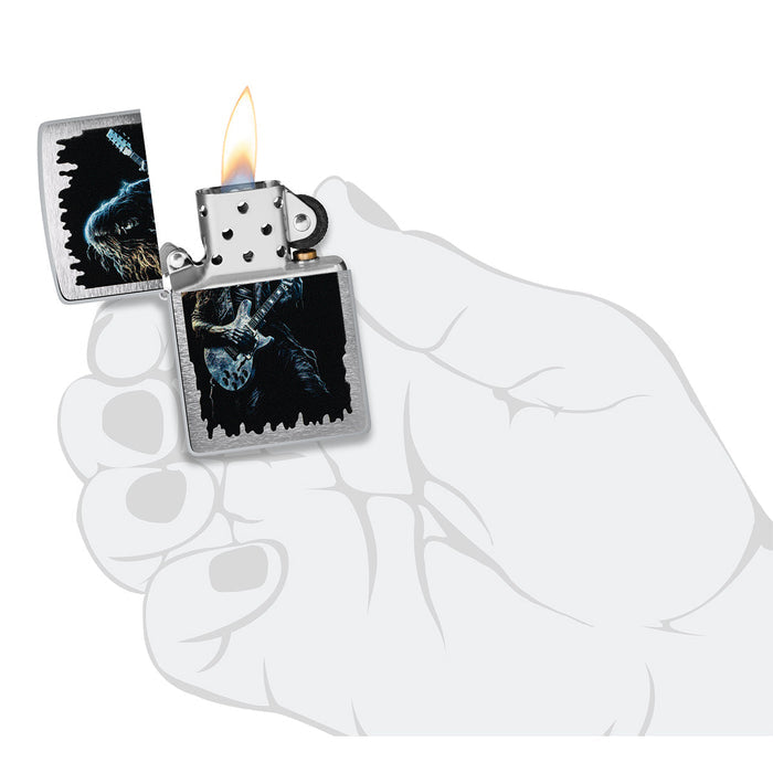 Zippo Lighter: Skeleton Rock Star - Brushed Chrome 47065