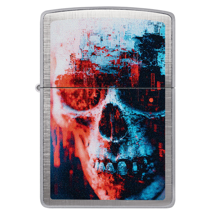 Zippo Lighter: Skull Glitch Design - Linen Weave 47037