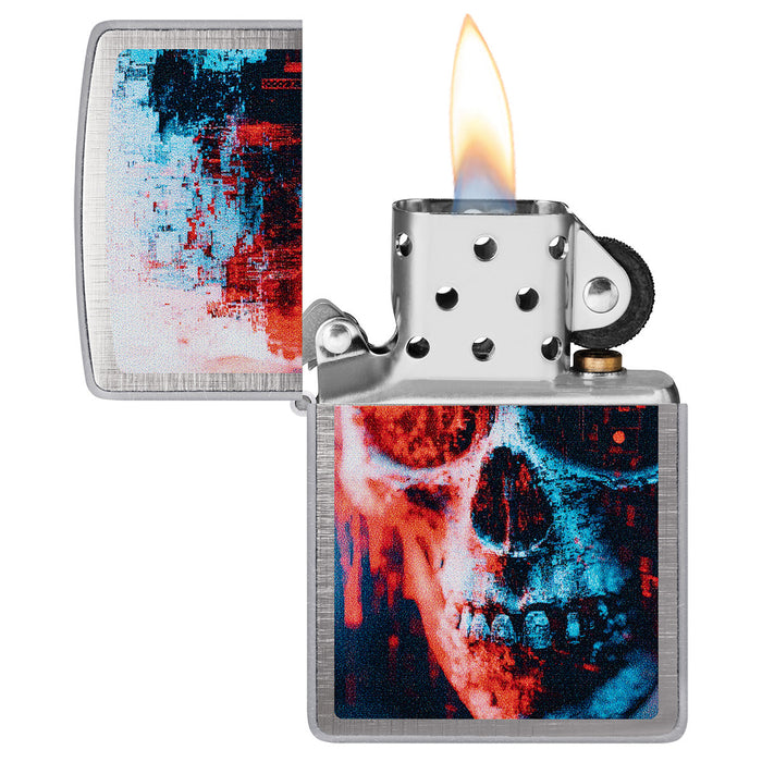 Zippo Lighter: Skull Glitch Design - Linen Weave 47037