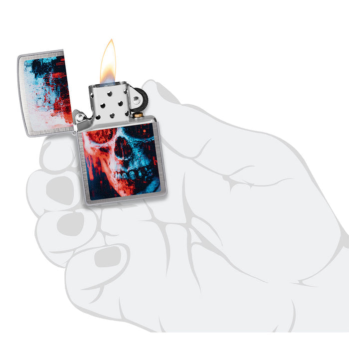 Zippo Lighter: Skull Glitch Design - Linen Weave 47037