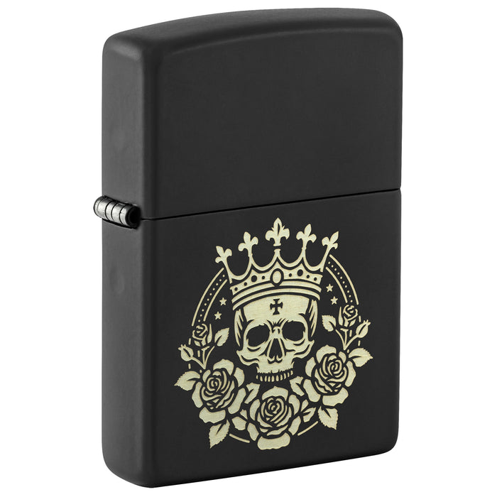 Zippo Lighter: Skull With Crown Design - Black Matte 47529