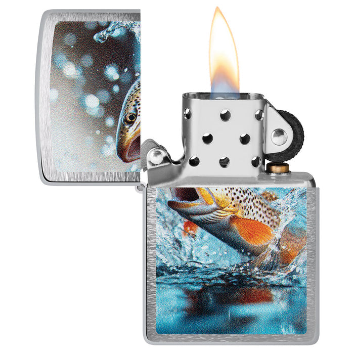 Zippo Lighter: Trout Fish - Brushed Chrome 47046