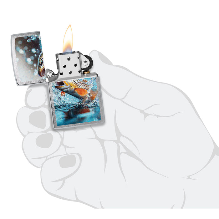 Zippo Lighter: Trout Fish - Brushed Chrome 47046